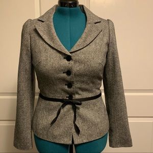 Nicole by Nicole Miller EUC tweed peplum blazer, puff shoulder & portrait collar